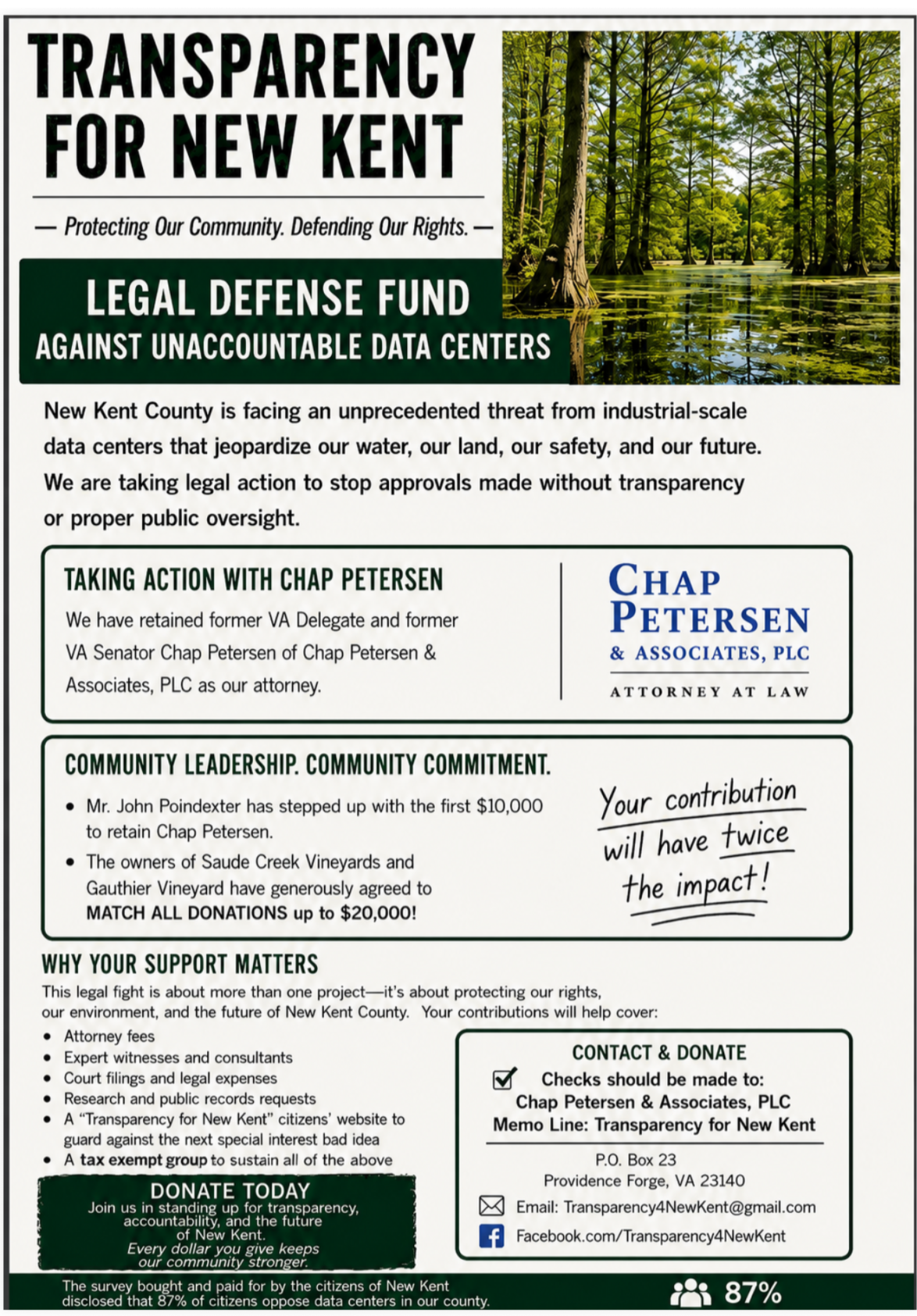 Transparency for New Kent Legal Defense Fund flyer